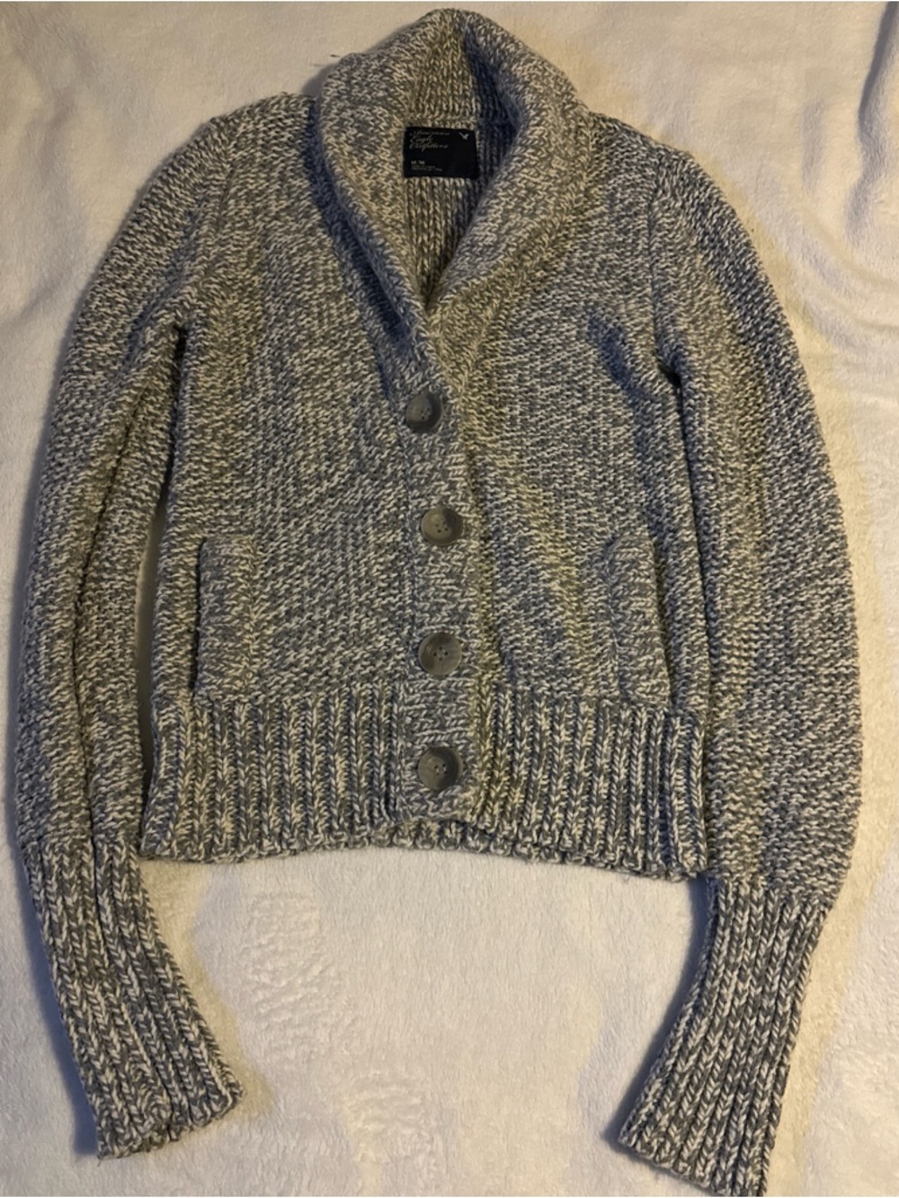 American Eagle Outfitters Grey Marled Shawl-Collar Button Cardigan